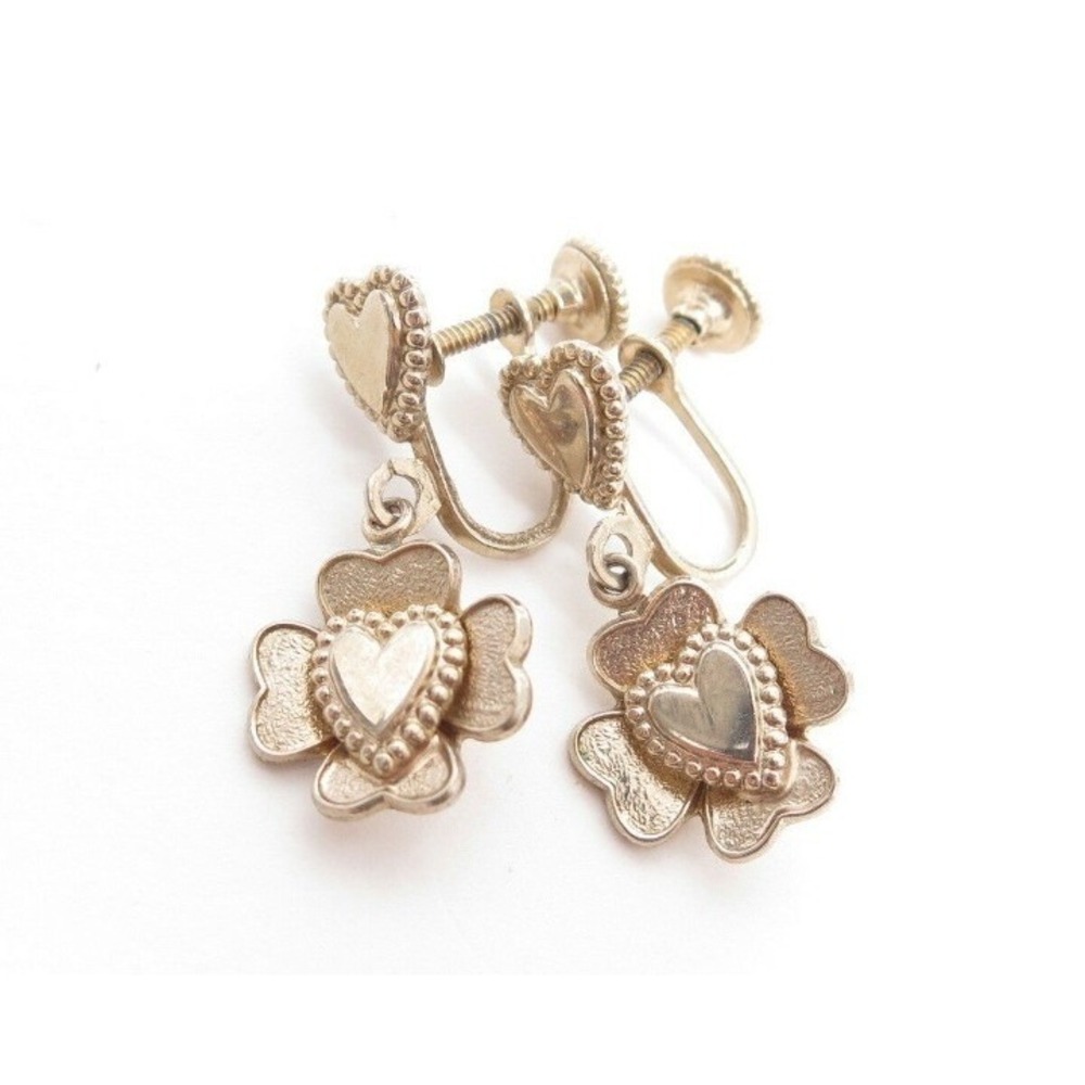Vintage Heart Clover Shamrock Gold Dangle Drop‎ Earrings